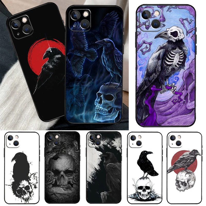 Crow Raven Dark Skull Case For iPhone 12 11 13 14 15 16 Pro Max Mini Cover For iPhone XR X XS Max Plus Phone Case