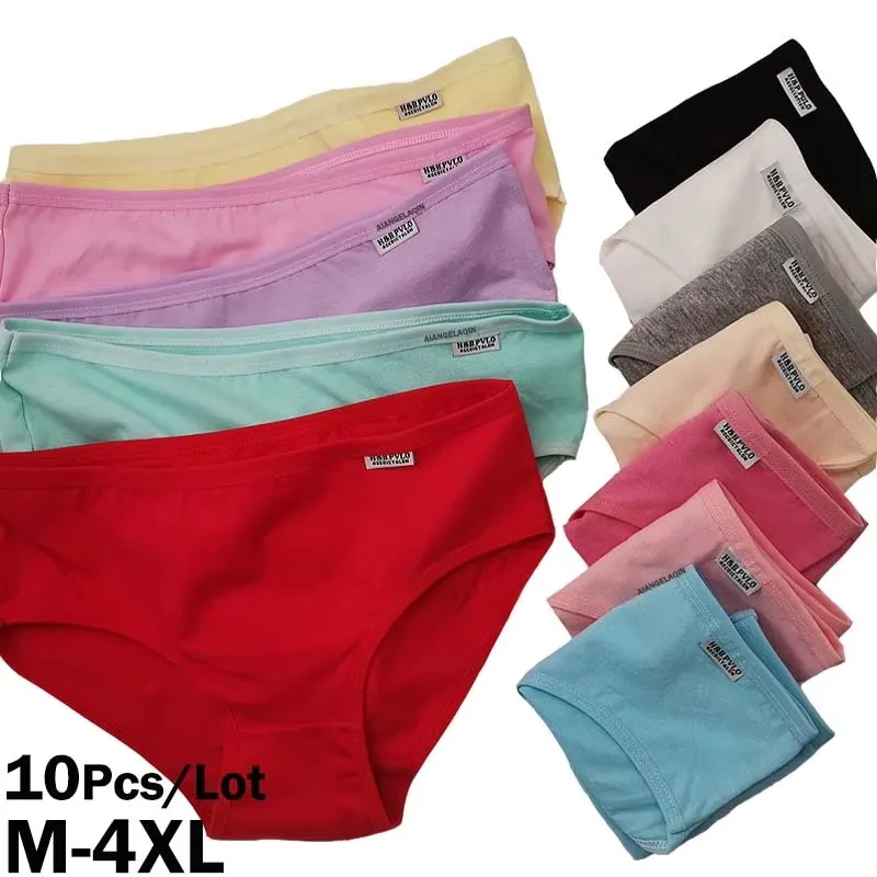 

10Pcs Plus Size Panties for Women Cotton Underwear Girls Soft Briefs Breathable Sexy Lingerie Ladies Underpant Solid Color Panty