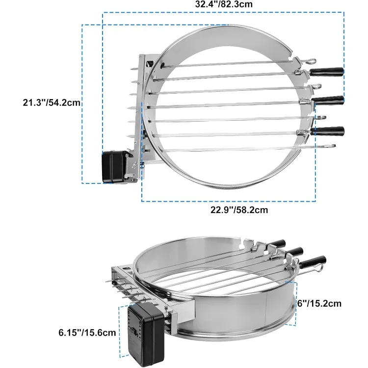 Shish Kabob Set with Stainless Steel Ring, Automatic Skewers Turner for Weber 22