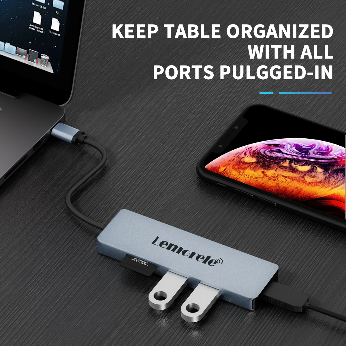 Lemorele TC18L USB Hub 5Port Docking Station USB C HUB USB-C to HDMI Adapter 4K 30Hz SD TF for MacBook iPad Pro Huawei 5
