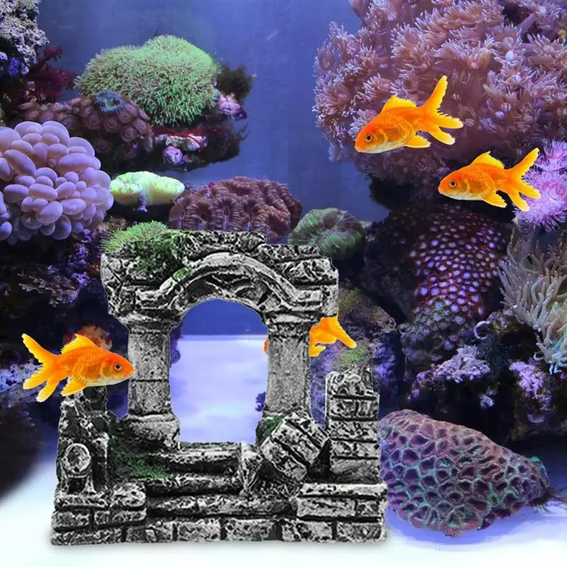 Aquarium Fish Tank Rome Stone Pillars Resin Manual Greece Temple Stone Decoration Retro Landscaping For Aquarium Fish Tank 1pcs