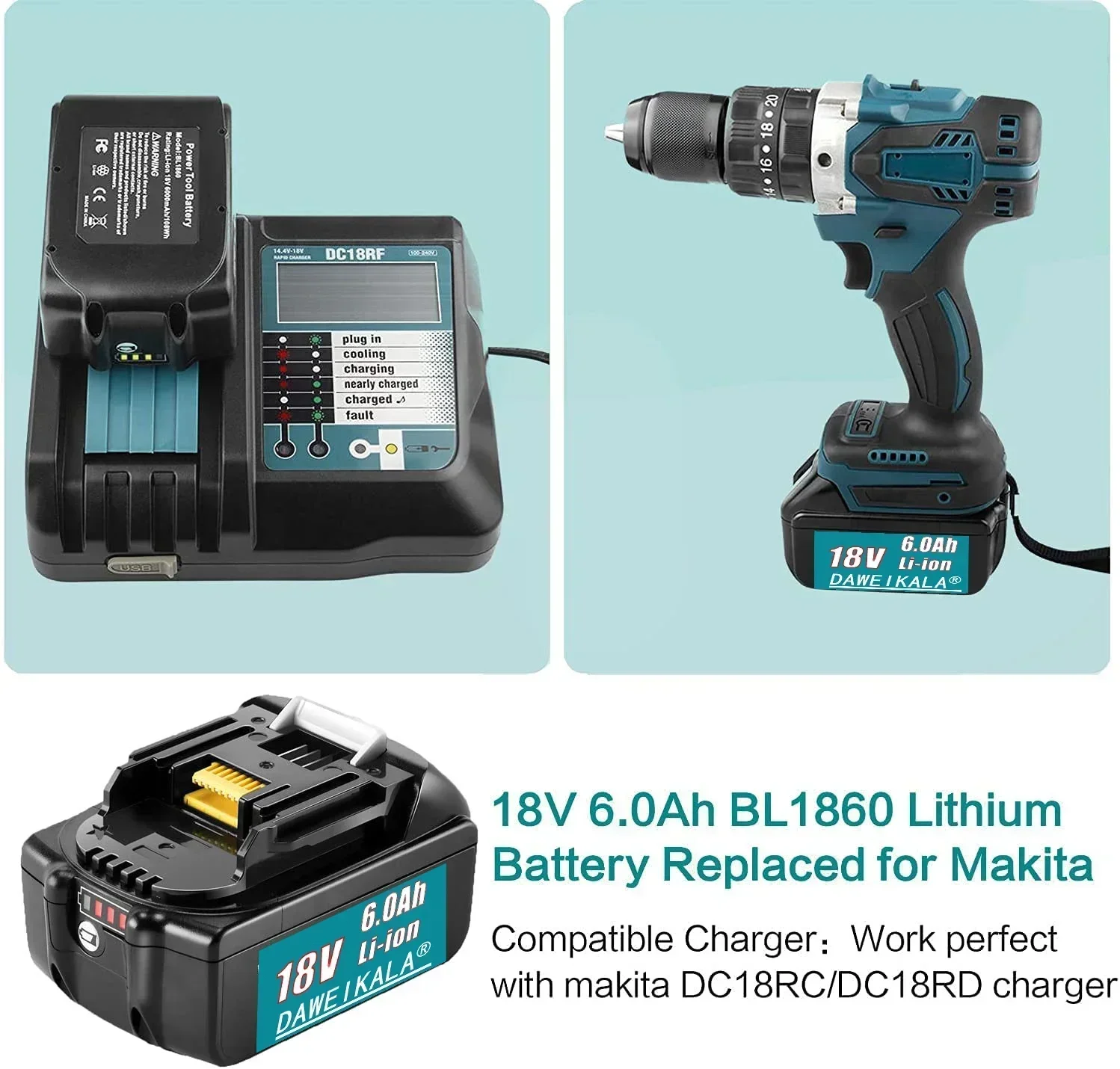 Оригинальная Аккумуляторная Батарея 2024 Makita 18 в 18650 BL1860 BL1850BL1840BL1830 BL1860B + зарядное устройство 18 в 6000 мАч