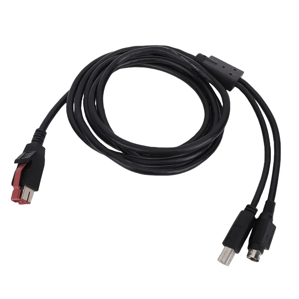 USB 24V Male to USB2.0 B Male + 3 Pin Din Male Printer Data Cable 2m/6.6ft Printer Connection Cord Power Din Male Cable