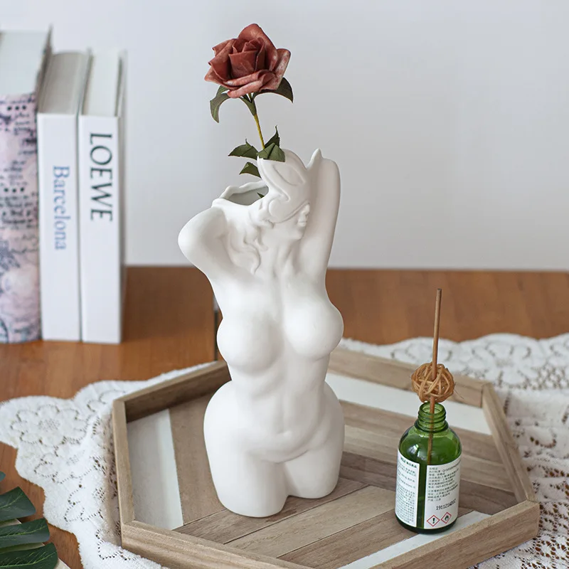 Pure White Display Female Body Vase Art Modeling Tabletop Vase Flower Arrangement Living Room Decoration Female Body Sculpture