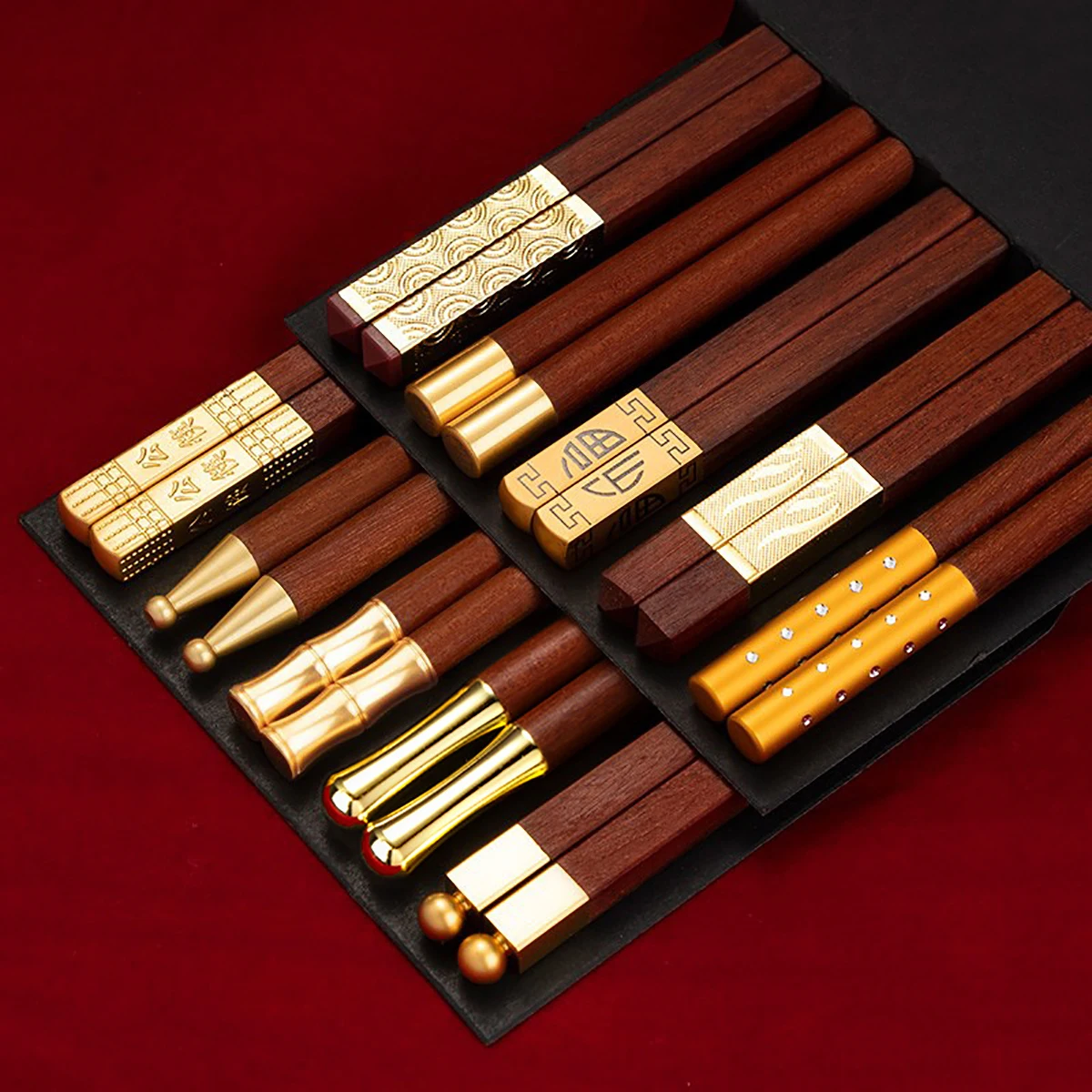 5/6/8/10 Pairs Red Sandalwood Chopsticks Set Household Solid Wood Dining Chopsticks Restaurant Wooden Chopsticks Dinnerware Set