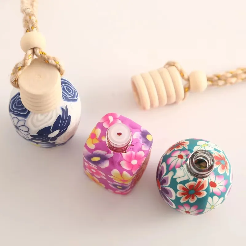 

10 шт., флаконы для духов с рулонным принтом, полимерная глина, пустые необходимые маленькие флаконы для духов, многоразовая бутылка, автомобильный кулон, персонализированные подарки