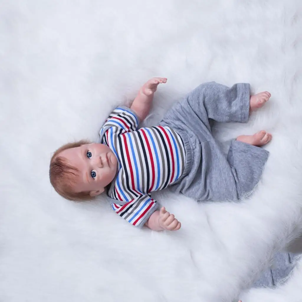 Miniature Reborn Doll Dress Pure Cotton Striped Gray Suit for Baby Dolls 20inch Clothing Set Accessories view 5