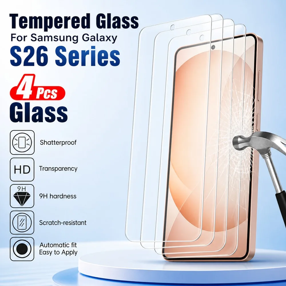 4PCS Tempered Glass For Samsung Galaxy S26 Ultra S26+ S26 S26 FE Screen Protector For Samsung Galaxy S25 Ultra S25+ S25 S25 Edge