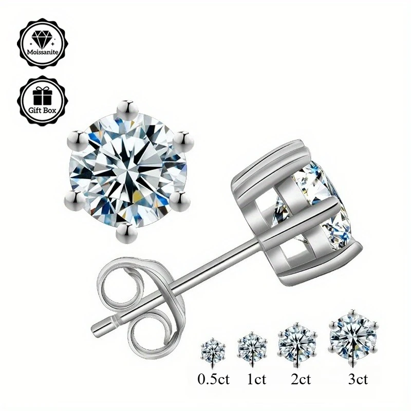 

1 Pair 0.5-3Carat VVS Synthetic Moissanite Earrings, 6 Prong Earrings for Men&women, Unisex Jewelry.