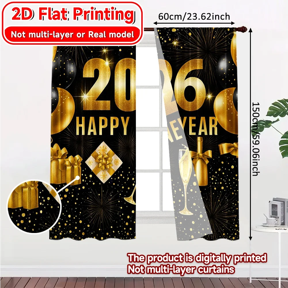 2D Flat Printing,2pcs Golden Celebration(3) Popular Minimalist Curtains Durable Polyester Curtains Outdoor Decorations Ldeal for