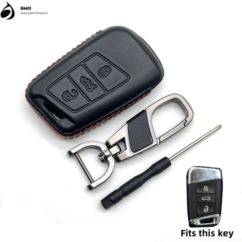 For Volkswagen Maiteng B8 Leather Key Cover Passat B5 Smart Three-key Key Bag Cowhide Protective Cover Chain Buckle New