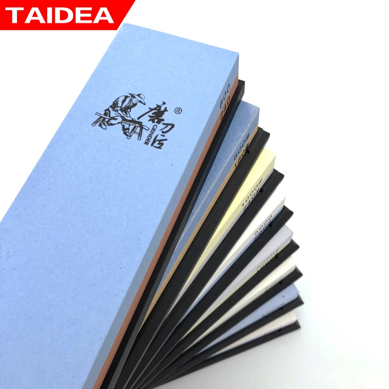 TAIDEA Whetstone Double sided sharpening stone Angle guide knife sharpener Kitchen sharpening system 180-8000# White alundum