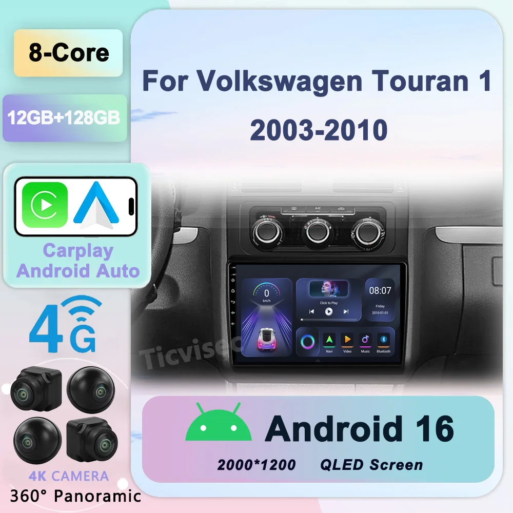 

Android 16 Car Radio For Volkswagen Touran 1 2003-2010 Carplay Navi Auto GPS 4G Multimedia Auto Stereo BT IPS Screen