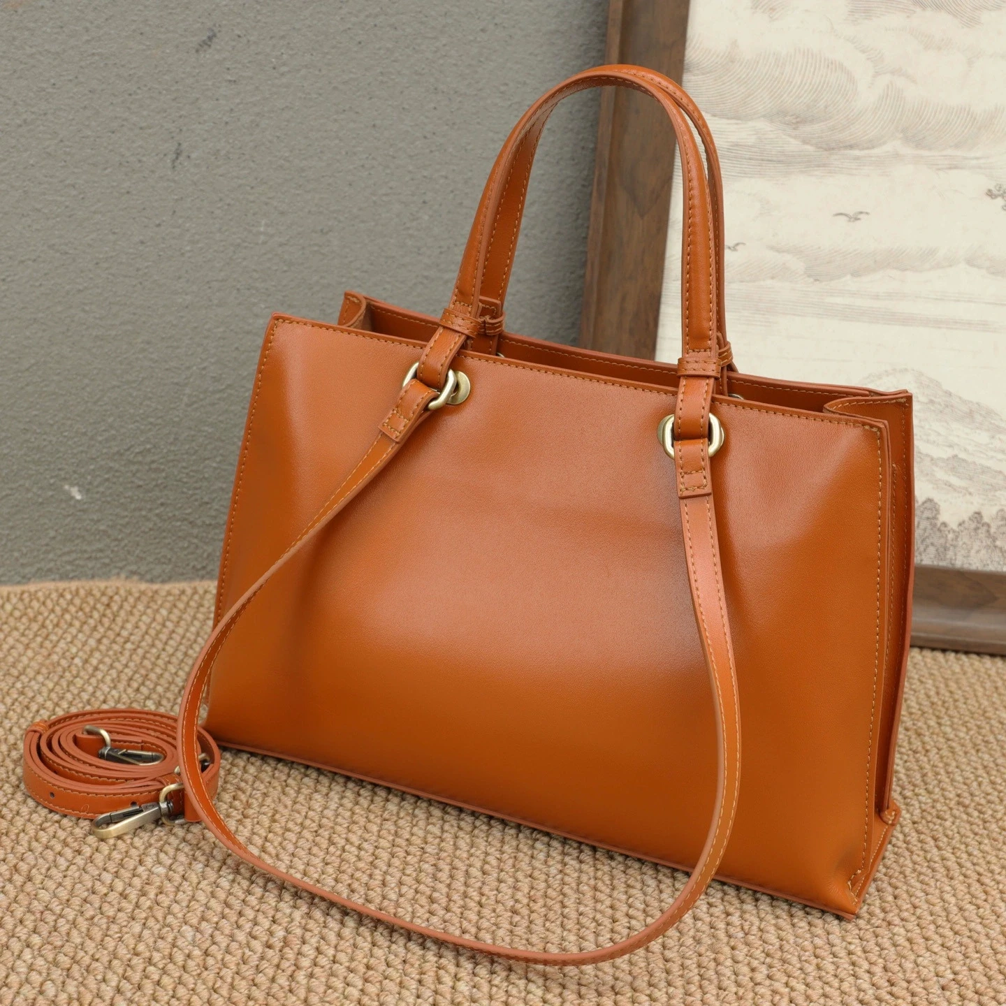 Large Woman Genuine Leather Handbag Oilwax Cow Leather Tote Bag Big Fashion Ladies Shoulder Bag
