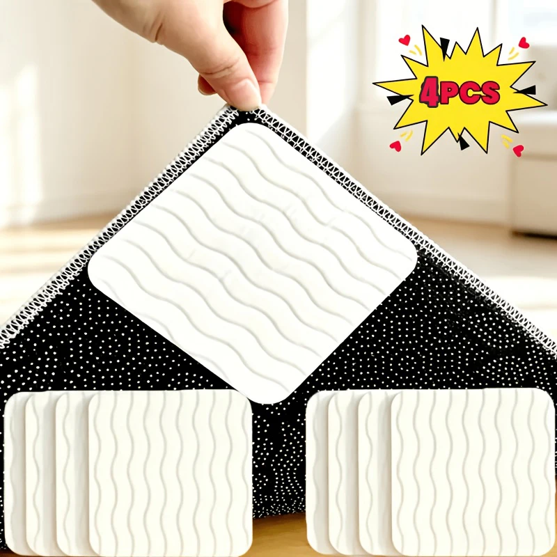 4Pcs Rug Gripper Non Slip Washable Carpet Tape 10*10CM Rug Pads for Hardwood Floors Reusable Rug Grippers Fixed Sticker Bathroom