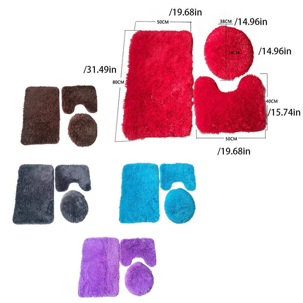 3 Pieces Seat Cover Multicolored Great Decoration Multipurpose Toilet Pad Rug Lid Bath Mat Bathroom Supplies Non-slippery Mat