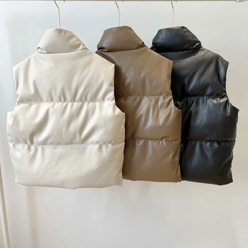 Chaleco de cuero auténtico para mujer, chaqueta sin mangas de piel de cordero con cuello levantado de invierno, ropa de pan de plumas de ganso blanco 90, abrigos cálidos simples