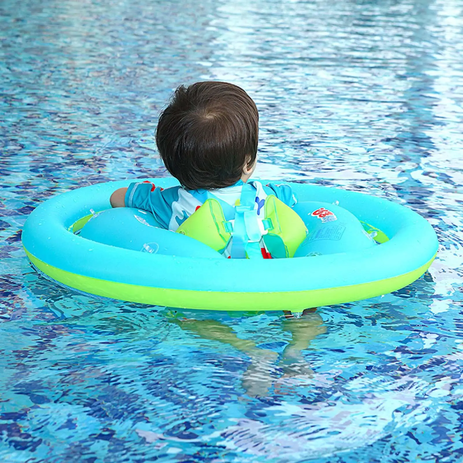Flutuador de bebê com dossel, flutuador de piscina para bebês com dossel, anel de natação inflável, proteção solar, brinquedos aquáticos para crianças pequenas, jogos ao ar livre