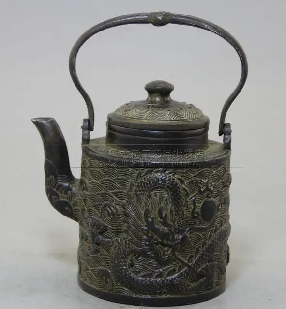 

Collection Old Chinese bronze hand carved Dragon Teapot w Qianlong Mark