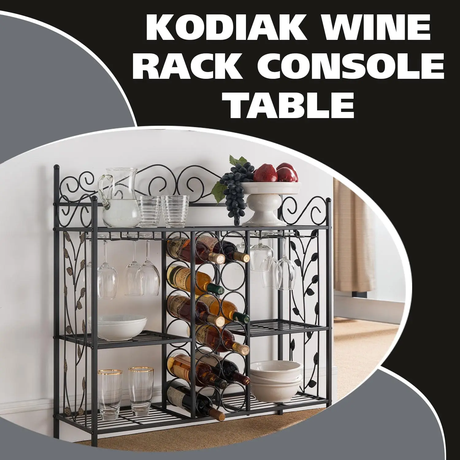 - Metal Console  Wine Rack, Liquor  Cabinet with Glass Holder, Sofa  with  Shelves for , Buffet, Living Room