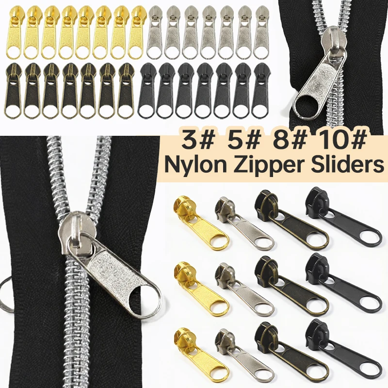 

10/20Pcs 3# 5# 8# 10# Single/Double Nylon Zipper Slider Down Tent Replace Zippers Puller Backpack Closure Zips Head Repair Kits