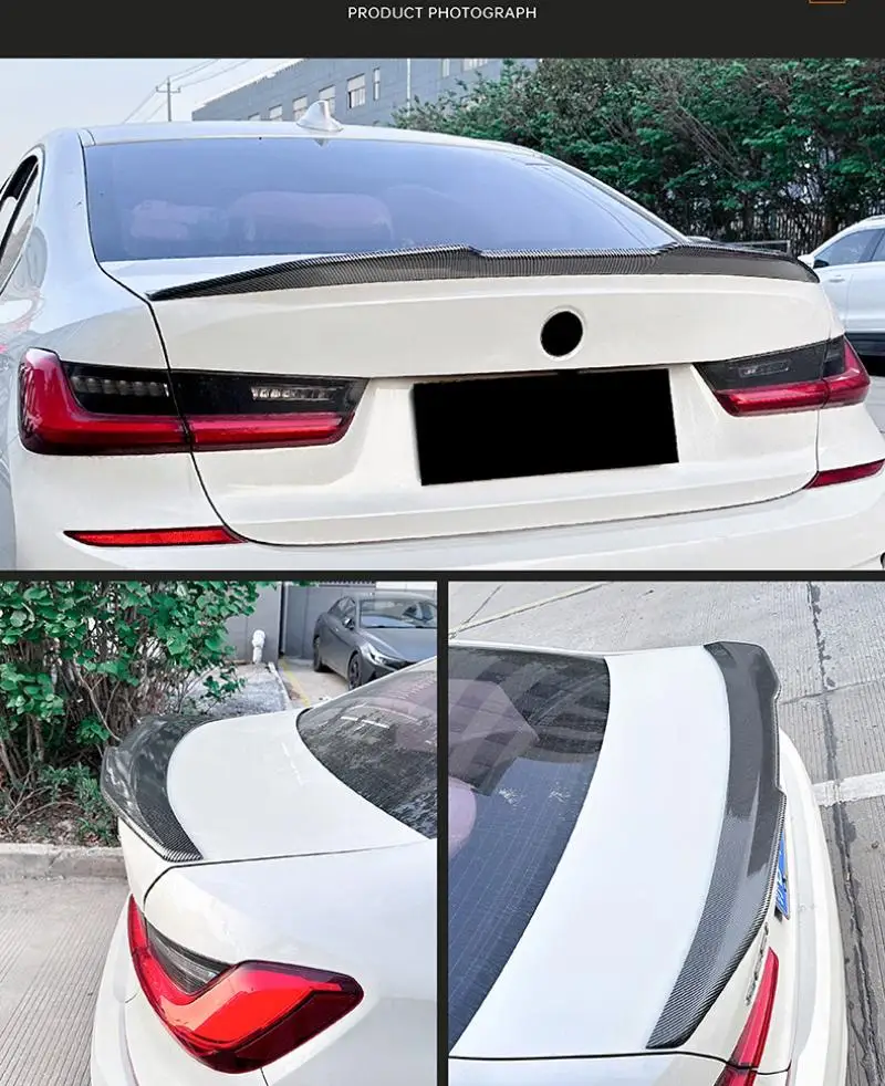 سبويلر سيارة لسيارات BMW 3 Series G20 G28 320i 330i G80 M3 2019 ~ 2025 PSM نمط ألياف الكربون سبويلر خلفي جناح صندوق السيارة + سبويلر سقف خلفي