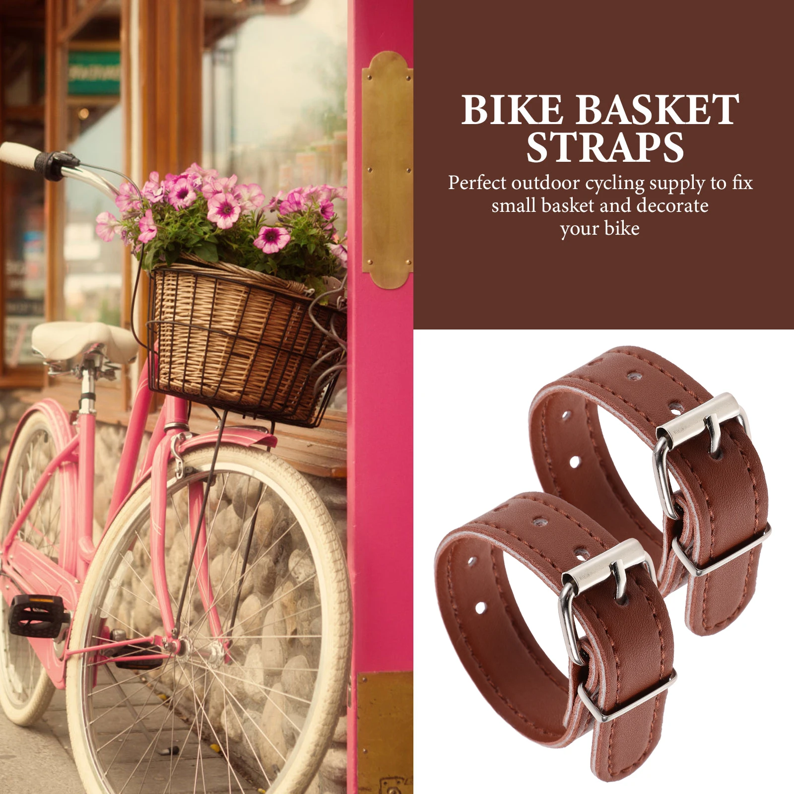 

1 Pair Brown Bike Basket Straps Buckle Belts for Kids Adjustable Hole Children Cycling Scooter Front Basket Accessories