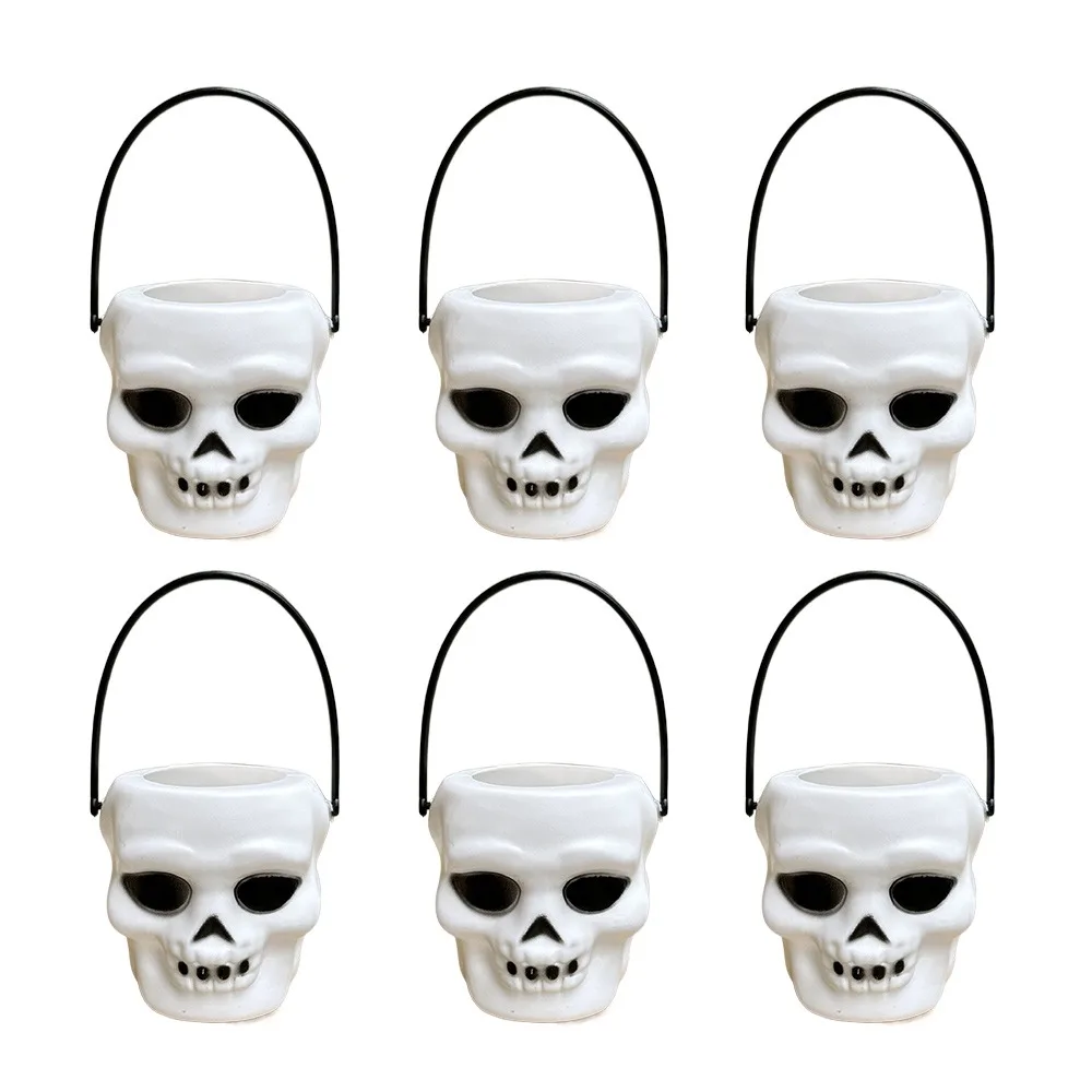 

6PCS Set 6cm Size Halloween Pumpkin Jar Triangular Eyes With Lid Pumpkin Bucket Mini Basket Halloween Decoration Halloween Party