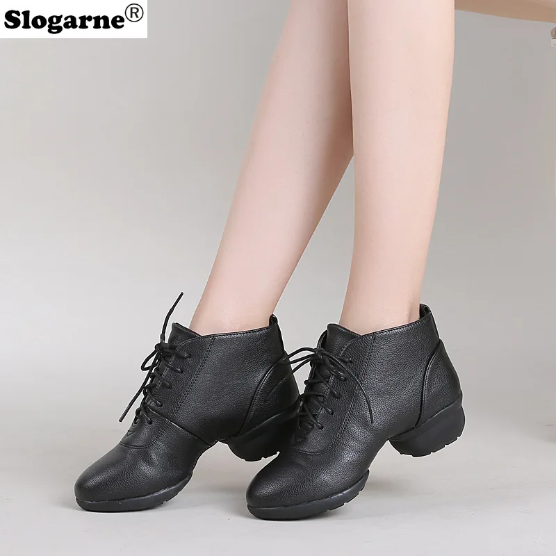 Woman Dance Ankle Boots Women New Jazz Dance Shoes 4cm Heels Soft Pu Leather Waltz Tango Modern Ballroom Dance Shoes Sneakers