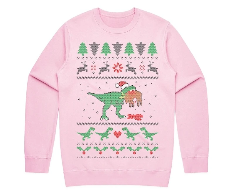 تي ريكس أكل الرنة البلوز عيد ميلاد سعيد TRex ديناصور الجوراسي مضحك القبيح هدية عيد الميلاد طويلة الأكمام البلوز للجنسين