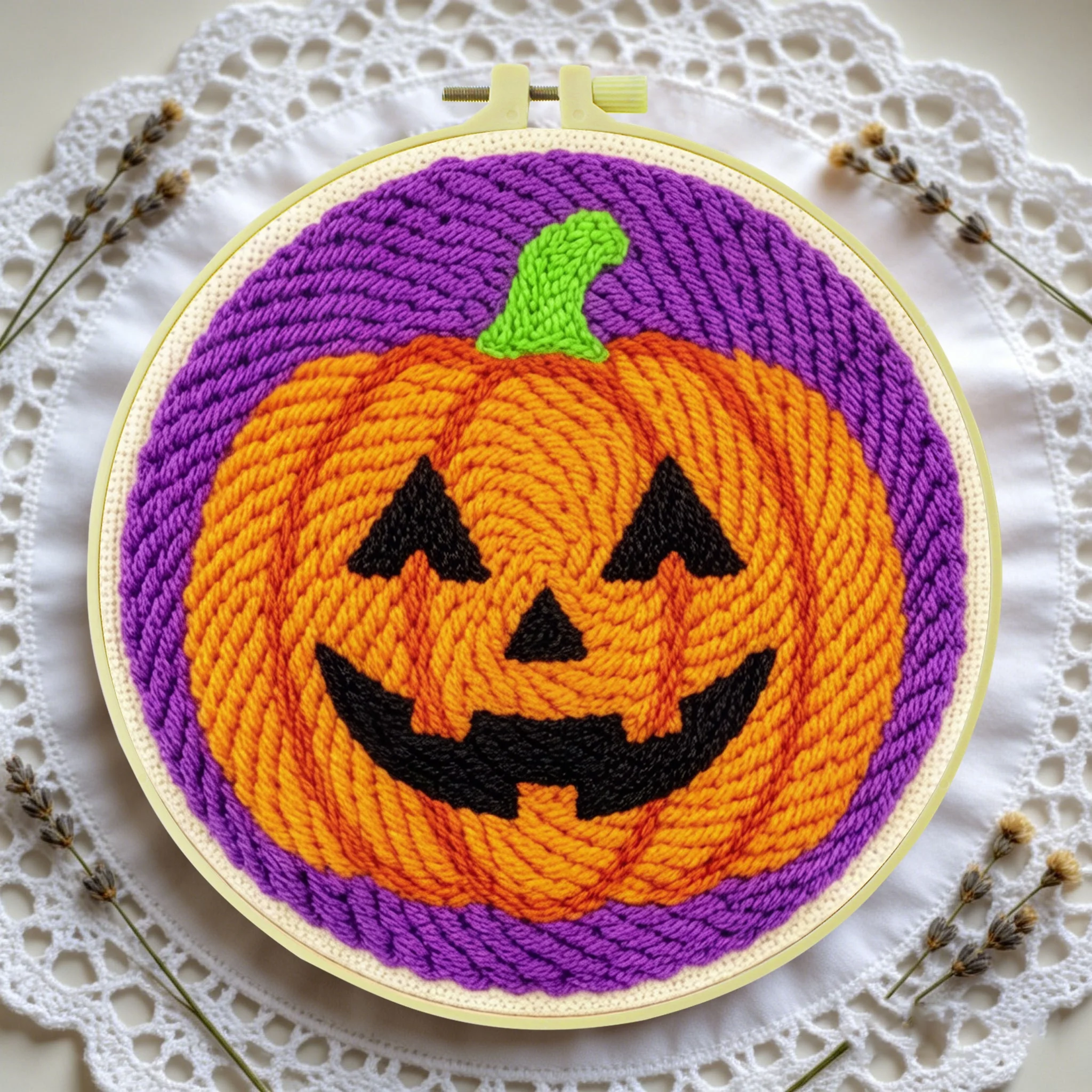 Halloween-Themen-Punch-Needle-Set 20x20cm 1 Stück Gruseliger Kürbis-Geist Stickerei-Set DIY-Bastelset für Heimdekoration und Süßes oder Saures Party – Detail 4