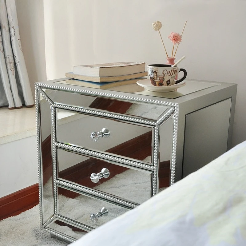 European Glass Bedside Cabinet Chest of Drawers Decorative Cabinet Neoclassical Postmodern 1388A