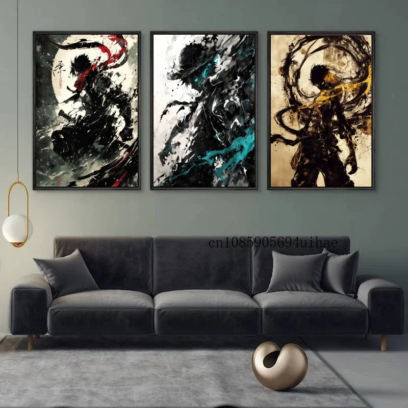 

Famous Anime One Piece Zoro Luffy Poster Ink Print Canvas Painting Mural Suitable for Cafe Home Wall Art Decoration Picture Gift