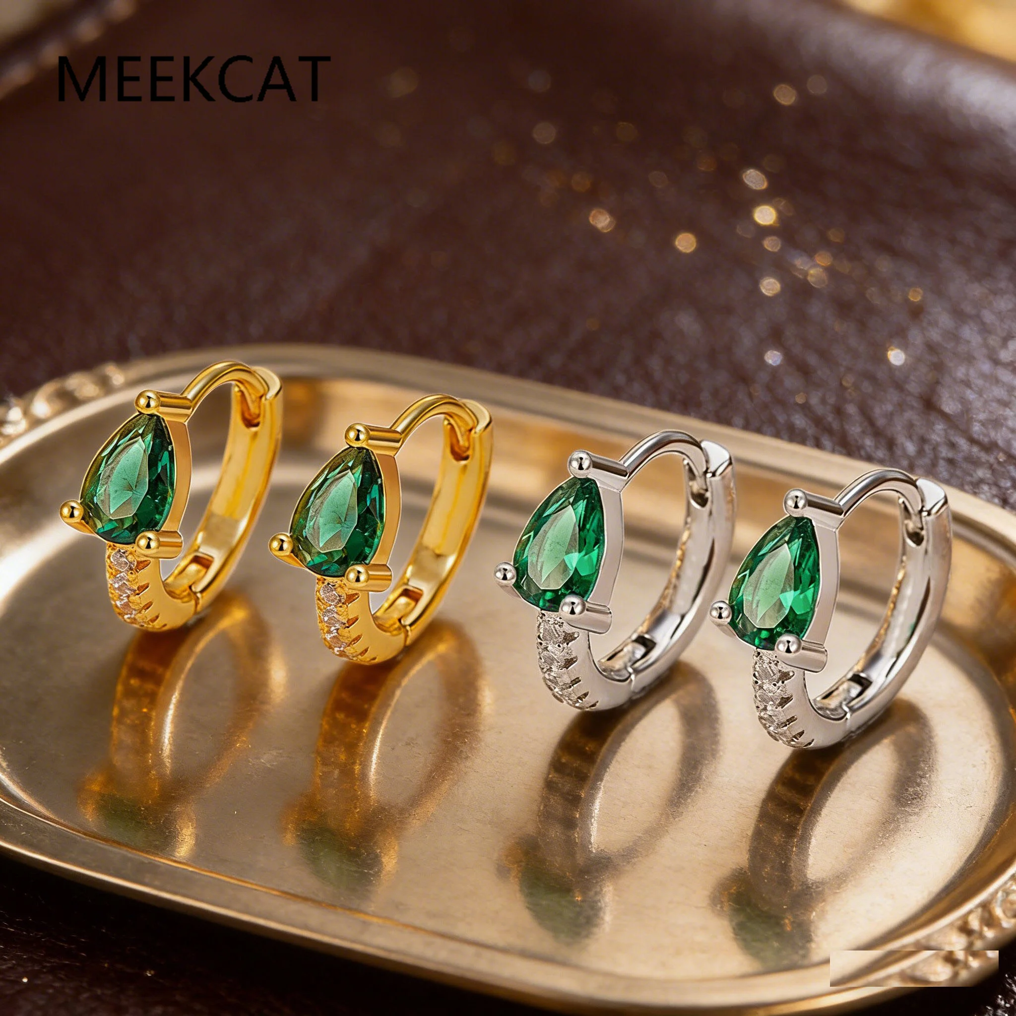 Pear 1.1ct Green Simulated Nano Emerald 925 Sterling Silver Hoop Earrings for Women Statement Gemstone Wedding Jewelry Huggies