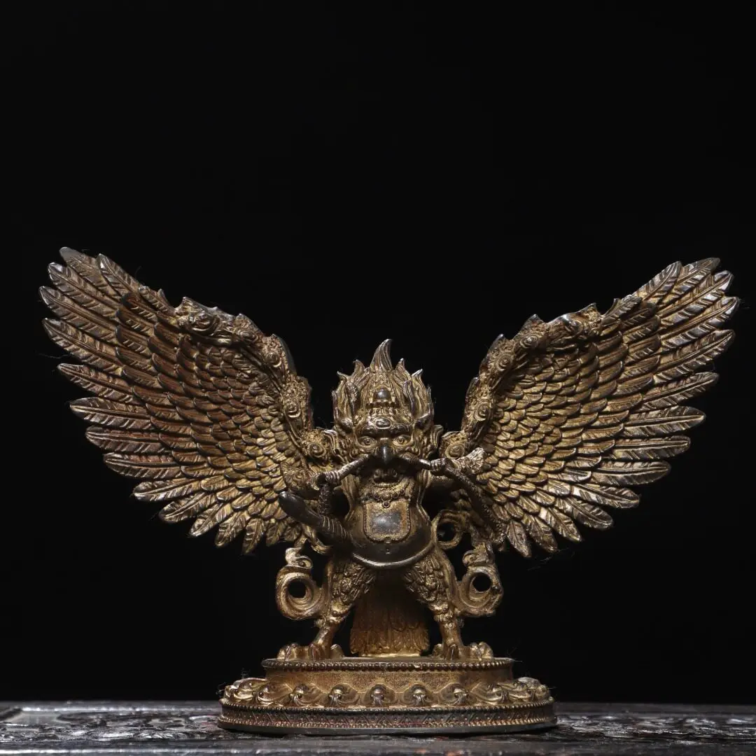 Garuda Protector Pure Brass Tibetan Vajrayana Statue Home Office Worship Vintage Ornament