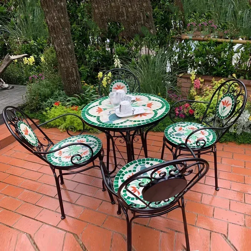 Muebles de jardín de 60 cm, mesa y sillas plegables de arte del hierro rural americano, juego de patio al aire libre de lujo retro, juego de jardín