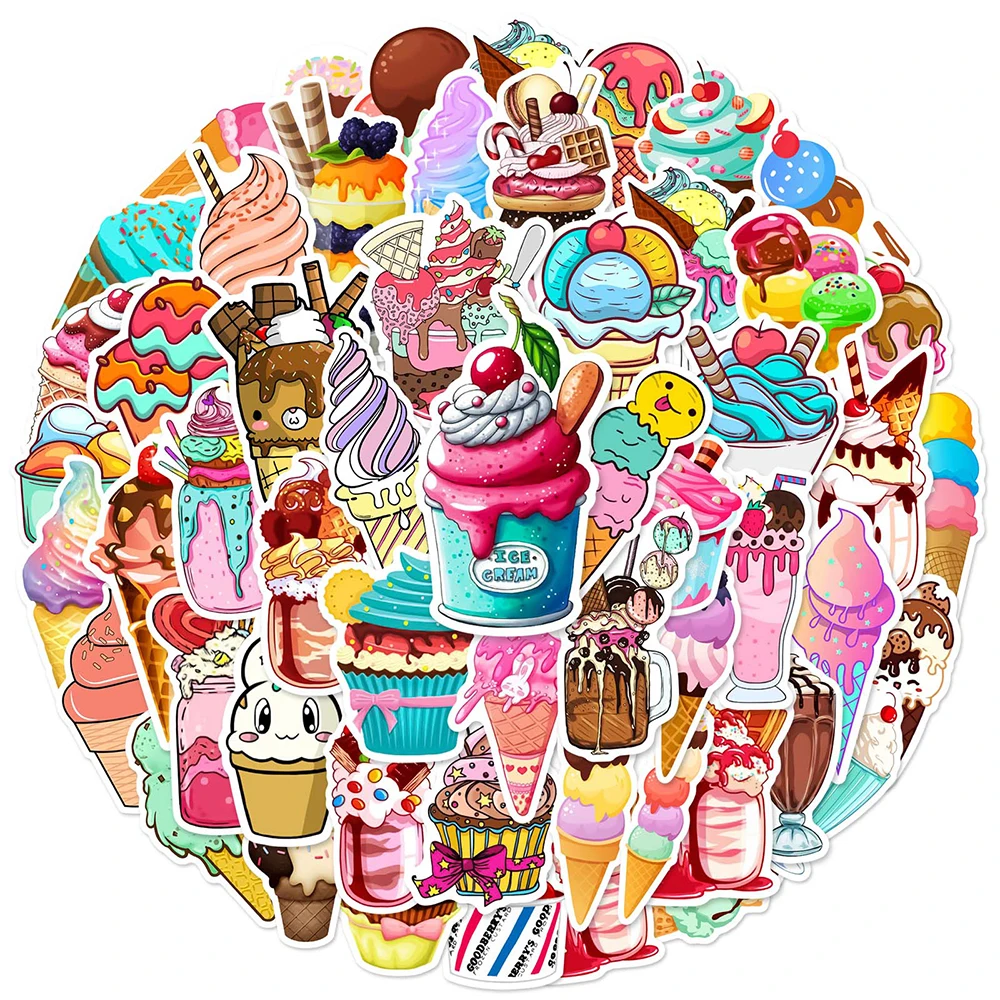 10/30/50PCS Kawaii Ice Cream Cute Cartoon Graffiti Stickers Decals Phone Car Laptop Notebook Diary Decoration Sticker Kids Toys