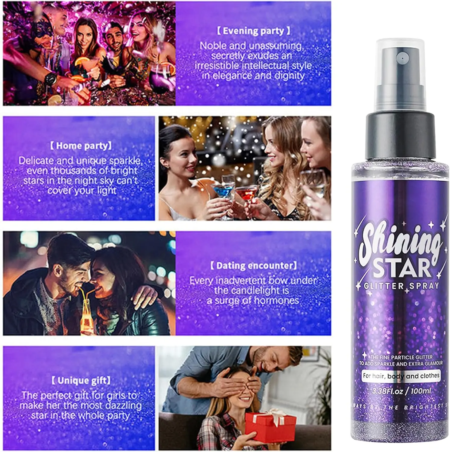 

Liquid Body Glitter Spray, 100ML (3.53OZ), Carnival Glitter Hairspray, Hair/Body/Face/Clothes Glitter, Skin Body Shimmer