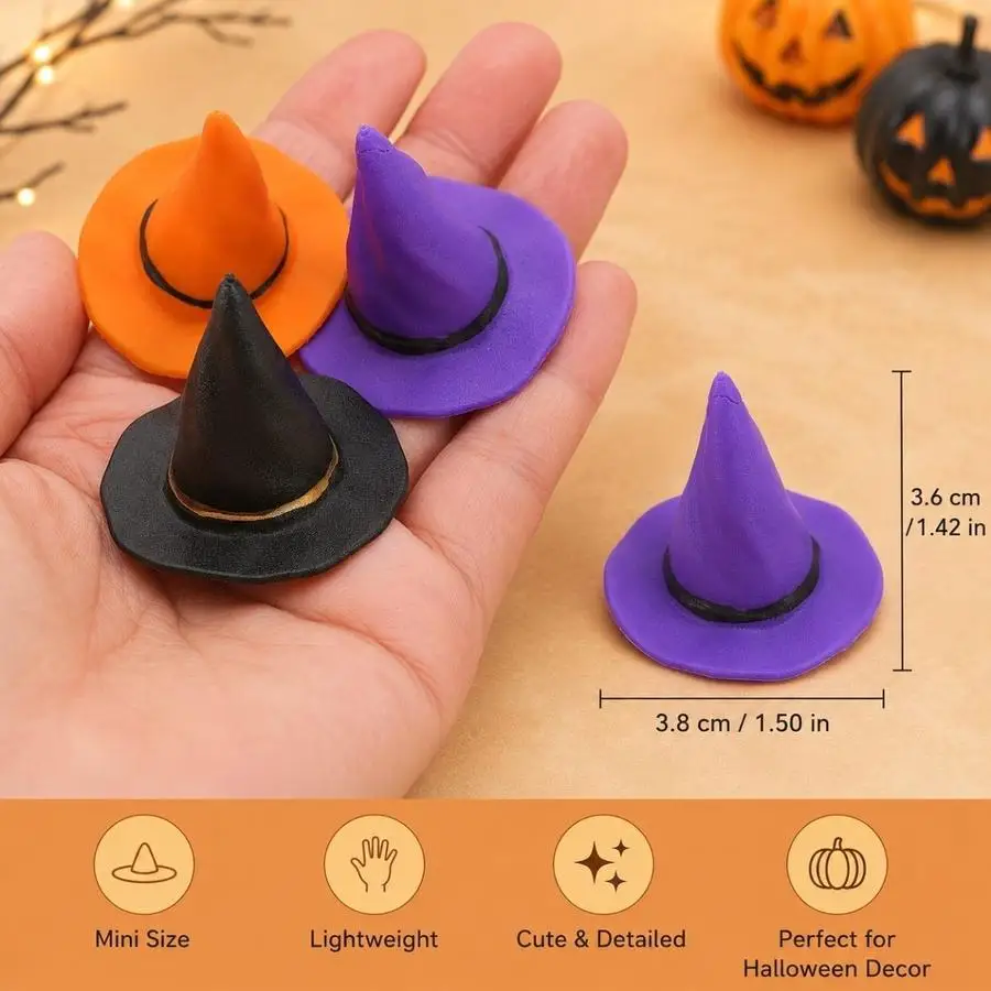 1/5/10/20/50/100pcs Halloween Mini Pointed Hat Decorative Ornaments, Random Mixed Colors in Black, Orange, and Purple, Holiday T