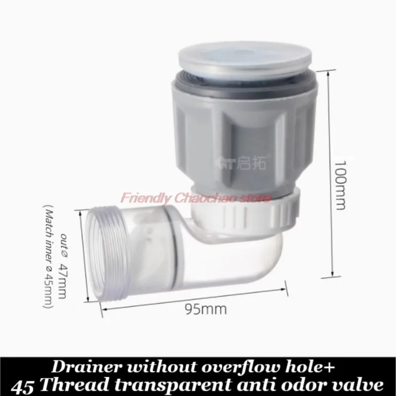 Transparent ABS Anti Odor Valve Kitchen Basin Gravity Closed One-way Drain Valve 45mm Hose for Kitchen Sink