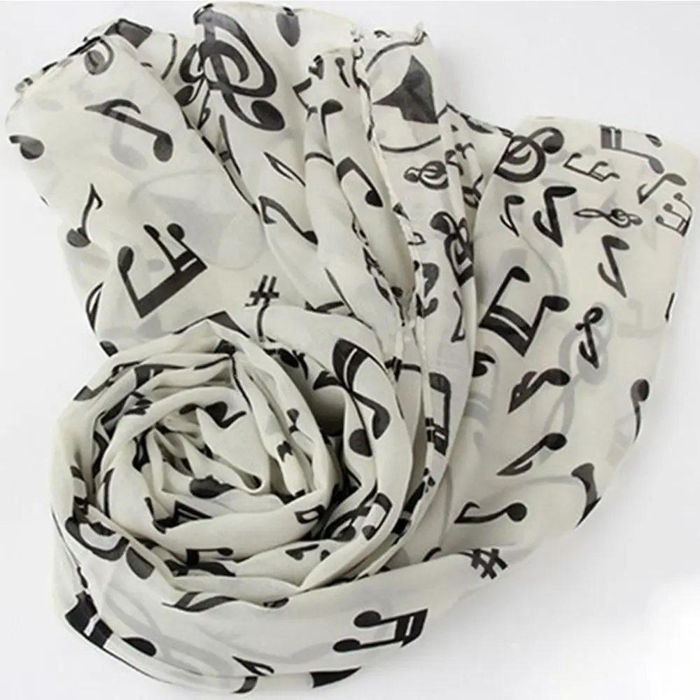 New Arrival Fashion Sheet Treble Clef Printed Women Neck Scarf Shawl Chiffon Silk Scarf Music Note Printed Scarf Muffler