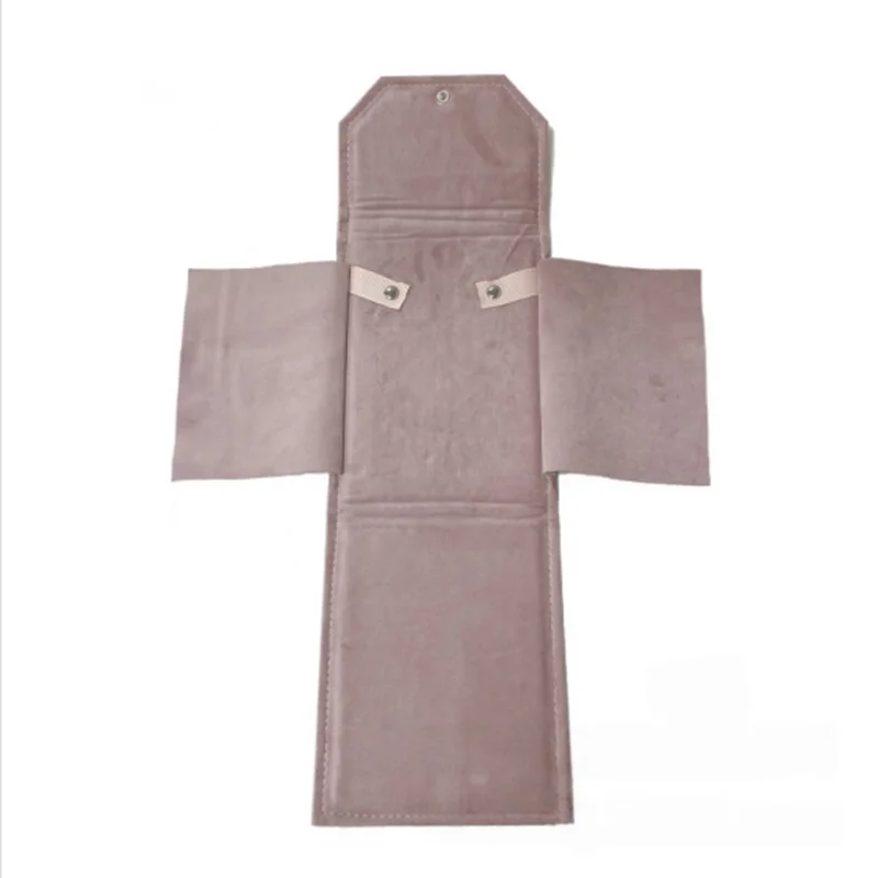 Jewelry Necklace Display and Storage Square Bag Pink Velvet Pearl Necklace Packaging Roll Bag Black PU Leather Pendant Bag