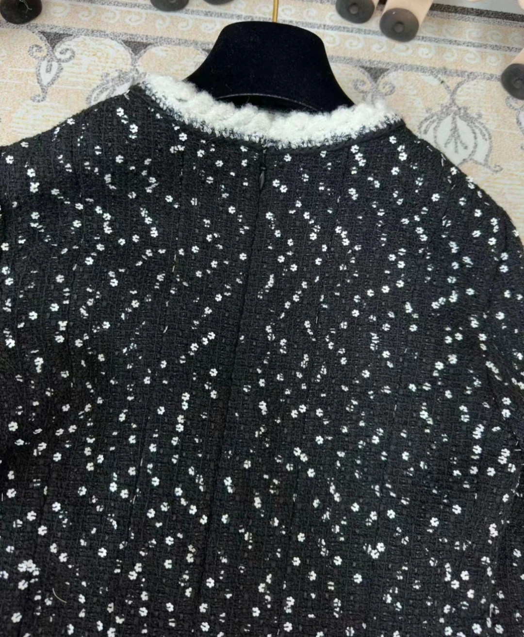 2023 Autumn Fashion Women\'s High Quality Elegant Black Sequins Long-sleeves Tweed Dress F292