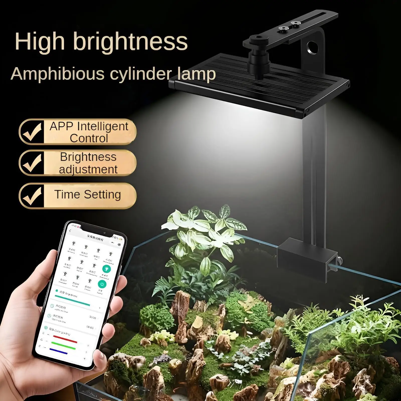 Professional Paludarium Light APP Dimmable Full Spectrum LED Aquarium Lamp Clip-On 100-240V Input
