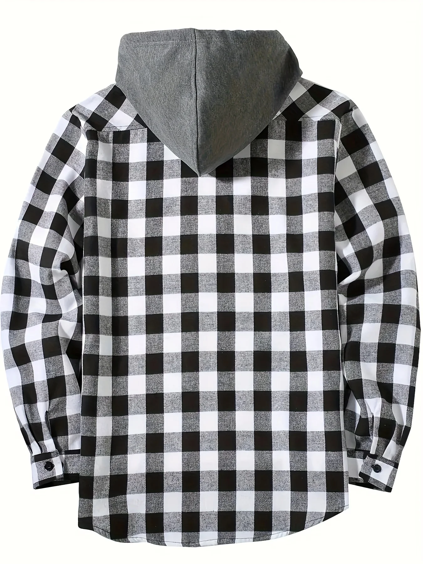 New Fashion Men\'s Hot Plaid Long Sleeve Hooded Shirt Standard Fit Button Shirt Hip Hop Shirt Streetwear Casual Clothing