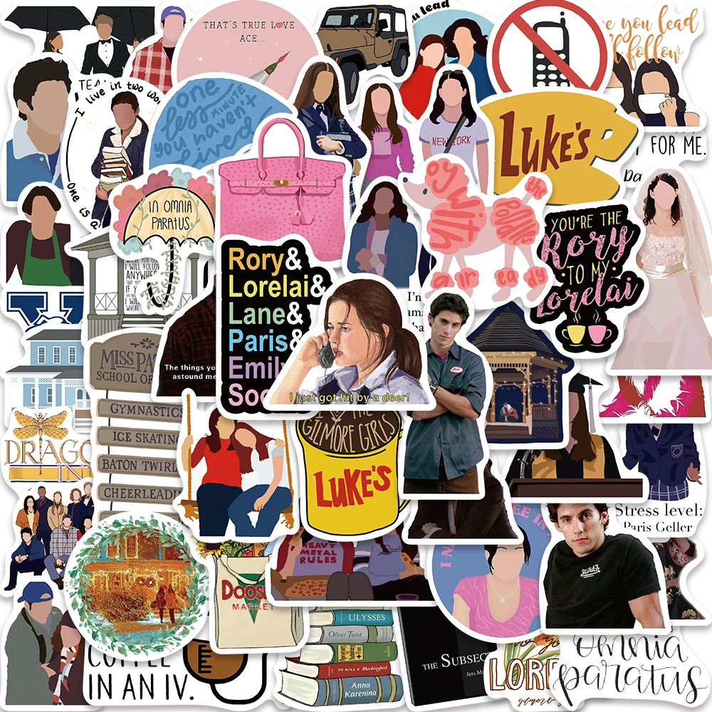 50PCS TV Show Gilmore Girls Graffiti Stickers Aesthetic Decals for Laptop Scrapbooking Laptop Water Bottle DIY Sticker Gift