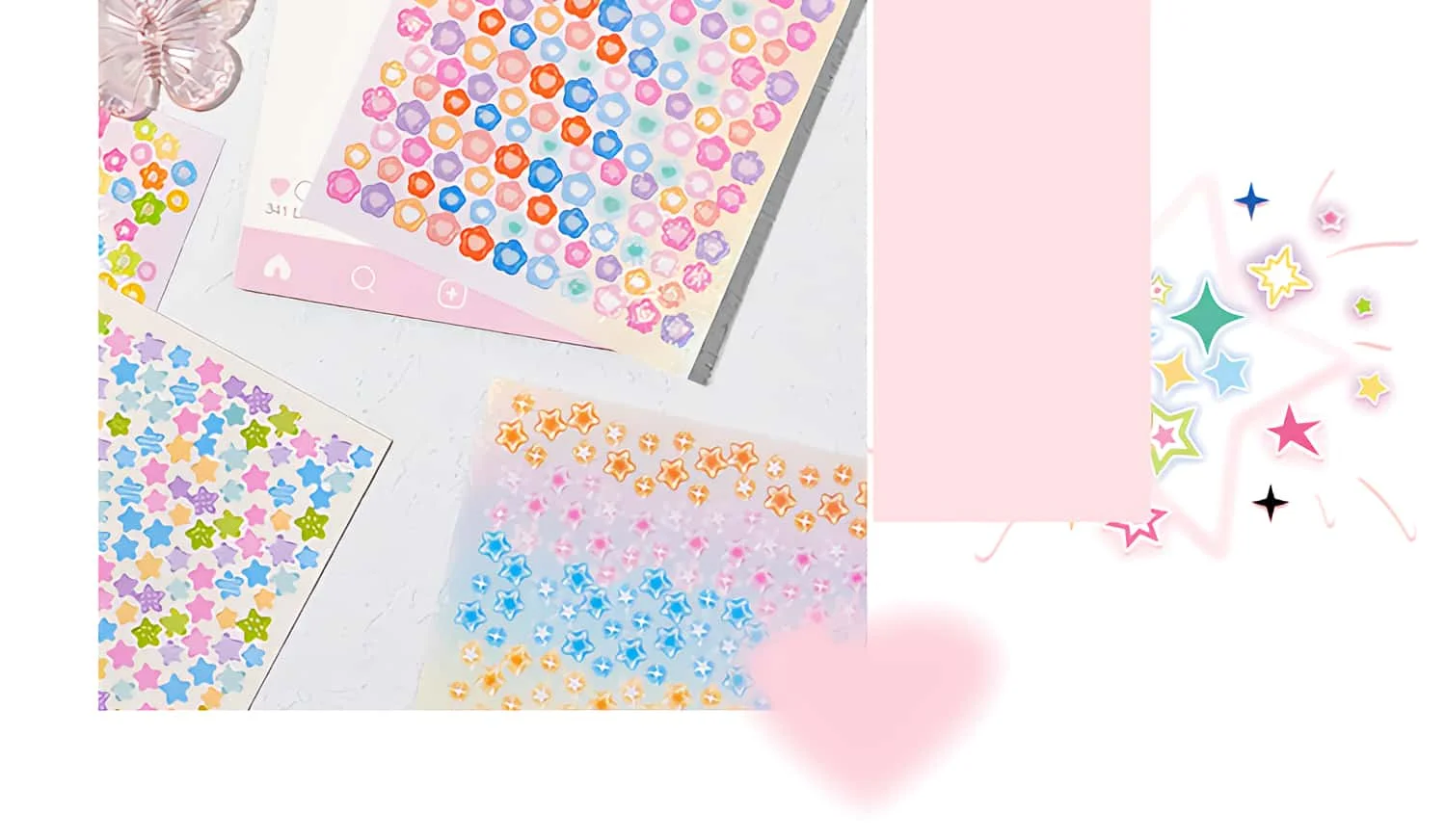 Starstorm 24 Blatt holografisches und mattes Mini-Stickerbuch, 8 x 8 cm, ästhetisches Journaling-Zubehör, Planer, Scrapbooking, Deko-Aufkleber – Detail 3