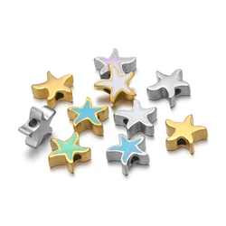 5Pcs 10mm Stainless Steel Morandi Color Enamel Starfish Beads Star Charm DIY Jewelry Making Summer Woven Bracelet Girls Findings