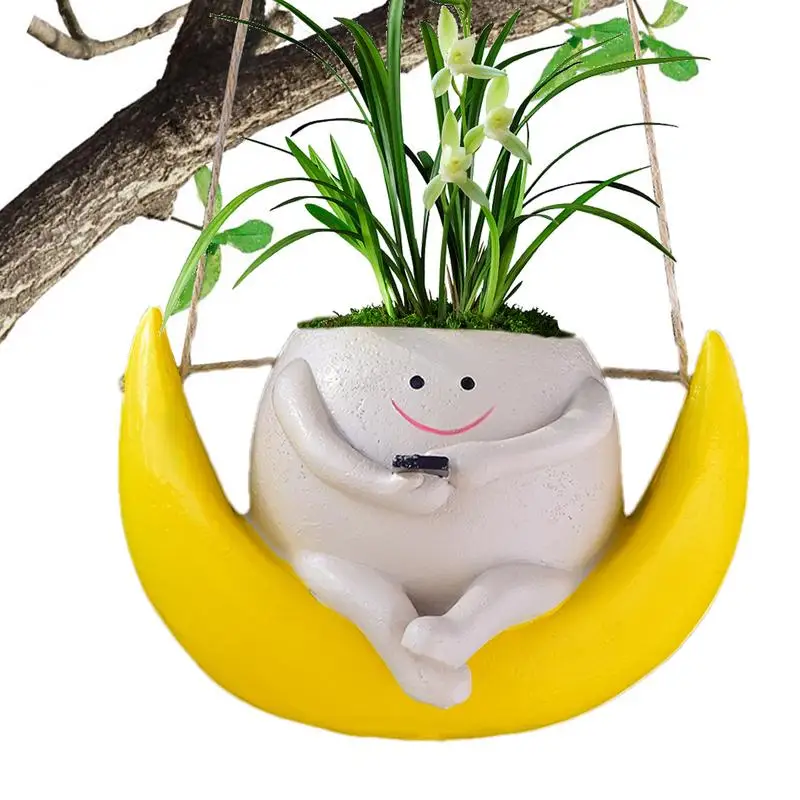 

Swing Flower Pot Hang Succulent Planter Hangable Swing Chair Planter Pot Smile Face Planter for Indoor Outdoor Planter Pot