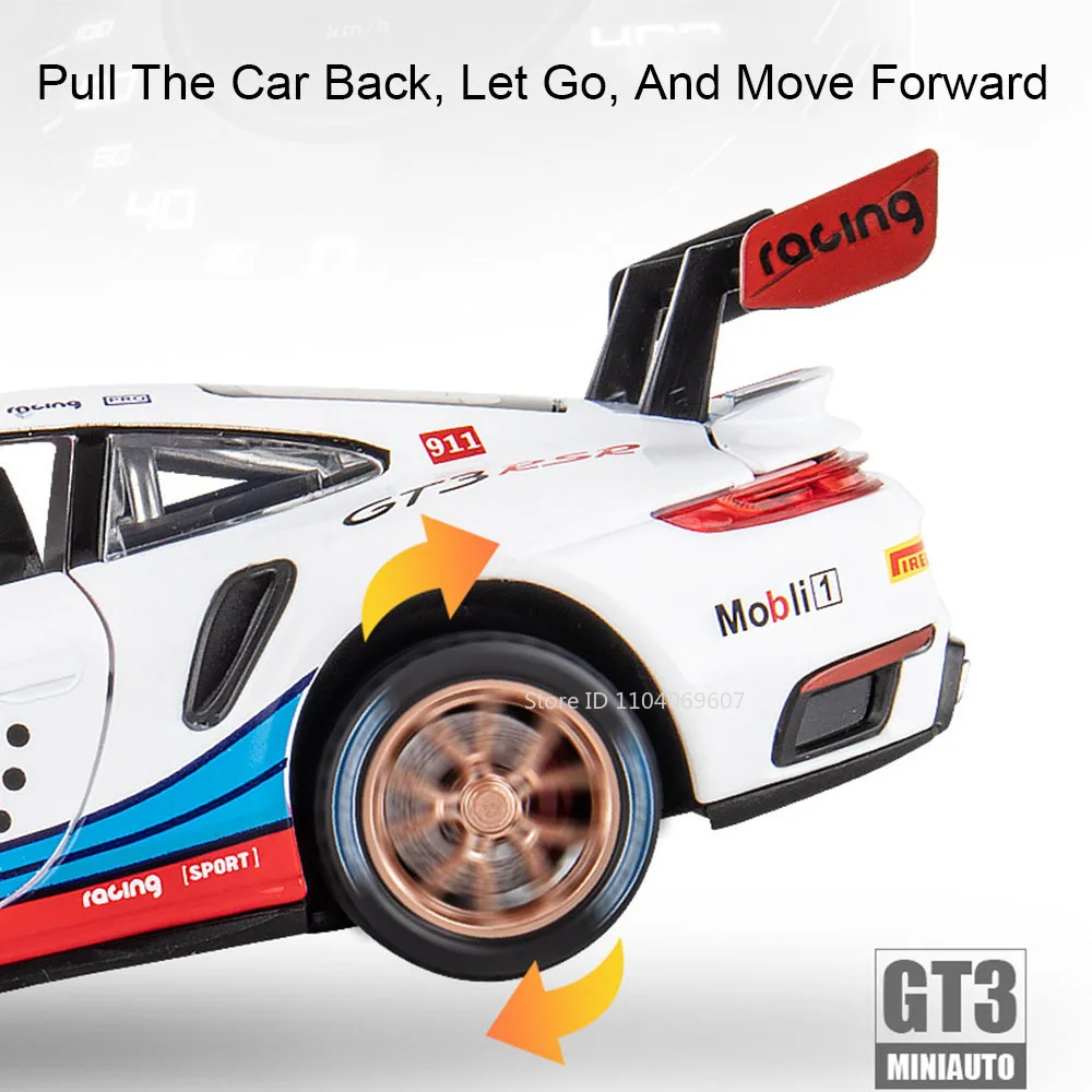 1:32 911 GT3 RSR نموذج سيارة رياضية مصغرة اللعب سبيكة دييكاست المركبات 4 أبواب مفتوحة التراجع ضوء الصوت سيارة خارقة الأولاد الهدايا